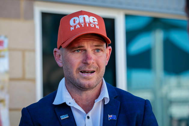 WA SECRET HARBOUR STATE BY-ELECTION, WA One Nation candidate for Secret Harbour Luke Herdegen, speaks during a press conference at the Coastal Lakes College Polling Place in Perth, Saturday, August 29, 2026. Voters in the beachside seat of Secret Harbour, south of Perth, are heading to the polls on Saturday after long-serving MP and senior government minister Paul Papalia s mid-term retirement triggered a state by-election. ( NO ARCHIVING  Copyright: xRICHARDxWAINWRIGHTx 20260829119944713330
