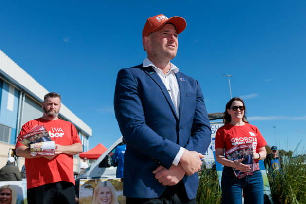 WA SECRET HARBOUR STATE BY-ELECTION, WA One Nation candidate for Secret Harbour Luke Herdegen is seen at the Coastal Lakes College Polling Place in Perth, Saturday, August 29, 2026. Voters in the beachside seat of Secret Harbour, south of Perth, are heading to the polls on Saturday after long-serving MP and senior government minister Paul Papalia s mid-term retirement triggered a state by-election. ( NO ARCHIVING  Copyright: xRICHARDxWAINWRIGHTx 20260829147672472120