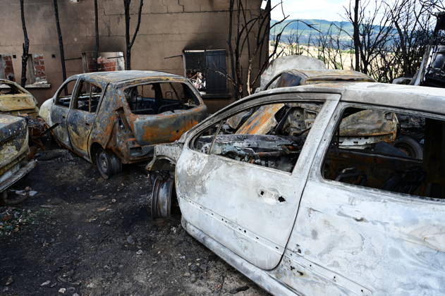Fire At A Car Scrapyard And House In Ardeche Fire caused by heat and wind at a car scrapyard in Ardeche, France, on August 29, 2026. The photo was taken two days after the fire. More than 70 cars and three hectares of scrubland were destroyed by the flames along with a house. A firefighter was injured in the blaze. Brossainc Ardeche France  Copyright: xRomainxDoucelinx originalFilename: doucelin-fireatac260829_npOJ4.jpg