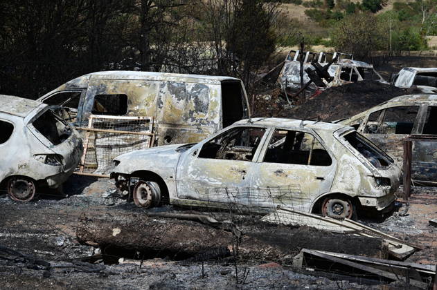 Fire At A Car Scrapyard And House In Ardeche Fire caused by heat and wind at a car scrapyard in Ardeche, France, on August 29, 2026. The photo was taken two days after the fire. More than 70 cars and three hectares of scrubland were destroyed by the flames along with a house. A firefighter was injured in the blaze. Brossainc Ardeche France  Copyright: xRomainxDoucelinx originalFilename: doucelin-fireatac260829_npsmb.jpg