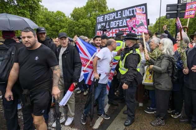 Stand Up To Racism Protest Against UKIP Demonstration LONDON, UNITED KINGDOM - AUGUST 29: Right wing UK Independence Party (UKIP) supporters clash with Stand Up To Racism counter-demonstrators during anti-Islam demonstration in London, United Kingdom on August 29, 2026. Ray Tang Anadolu London United Kingdom. Editorial use only. Please get in touch for any other usage.  Copyright: x2026xAnadoluxRayxTangx