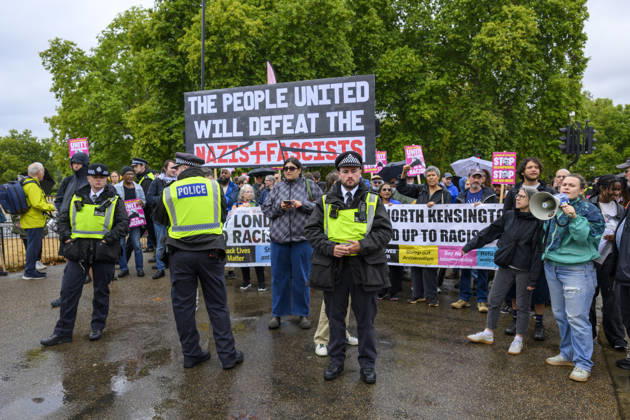 Stand Up To Racism Protest Against UKIP Demonstration LONDON, UNITED KINGDOM - AUGUST 29: Protesters take part in a counter-demonstration organised by Stand Up To Racism group against the anti-Islam demonstration organised by the right wing UK Independence Party (UKIP) in London, United Kingdom on August 29, 2026. Ray Tang Anadolu London United Kingdom. Editorial use only. Please get in touch for any other usage.  Copyright: x2026xAnadoluxRayxTangx
