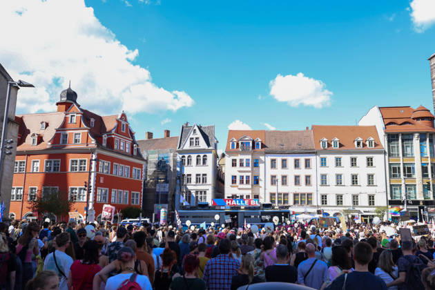 August 29, 2026, Halle, Saxony-Anhalt, Germany: Around 1,500 people attend a demonstration against the far-right Alternative for Germany (AfD) party in Halle, Saxony-Anhalt, Germany, amid the state election campaign. Halle Germany  - ZUMAc291 20260829_zip_c291_007 Copyright: xMariaxCastrox
