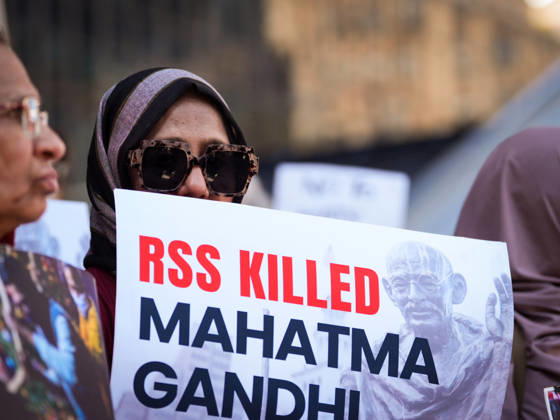 Protest Against the RSS Chief Mohan Bhagwat New York, NY August 29: Demonstrators gather outside Madison Square Garden for the Hindus Say No to the RSS rally, protesting the appearance of RSS chief Mohan Bhagwat and calling for a secular, interfaith India on August 29, 2026. Credit: Xavier Diaz AdMedia EDITORIAL USE ONLY  Copyright: xx XavierxDiaz AdMediax admphotosthree013498