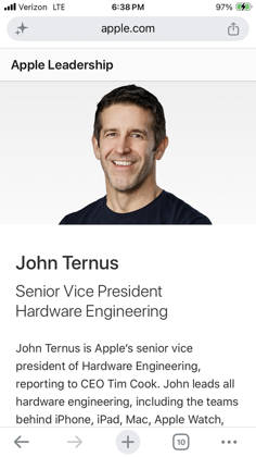 August 29, 2026, New York City, New York, USA: John Ternus is set to take over as Apple CEO from September 1, succeeding Tim Cook as the tech giant enters a new leadership era. Ternus, who currently serves as AppleÃ¢â‚¬â ¢s senior vice president of Hardware Engineering, will become the companyÃ¢â‚¬â ¢s seventh CEO. Apple Iphone screengrab of John Termus from the Apple Leadership Corporate Profile page. New York City USA - ZUMAt442 20260829_znp_t442_001 Copyright: xBillyxTompkinsx
