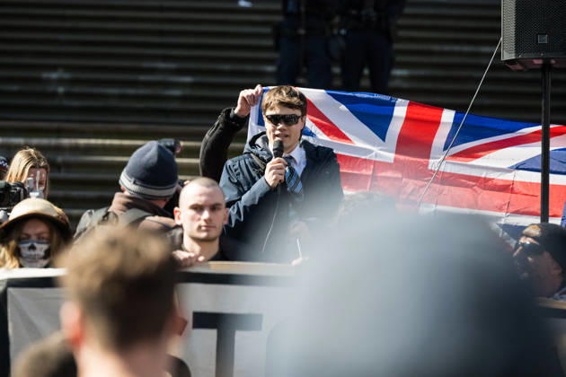 ANTI IMMIGRATION RALLY, Far Right influencer Hugo Auspill Lennon addresses the crowd during a far right March for Australia anti-immigration rally in Melbourne, Sunday, August 30, 2026. ( NO ARCHIVING MELBOURNE VICTORIA AUSTRALIA Copyright: xCHRISTOPHERxHOPKINSx 20260830135431762499