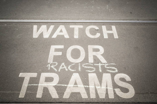 ANTI IMMIGRATION RALLY, Graffiti seen during a far right March for Australia anti-immigration rally in Melbourne, Sunday, August 30, 2026. ( NO ARCHIVING MELBOURNE VICTORIA AUSTRALIA  Copyright: xCHRISTOPHERxHOPKINSx 20260830154062868736