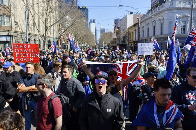 August 30, 2026, Melbourne, Victoria State, Australia: A far-right activist shouts slogans during a far right March for Australia anti-immigration rally..Hundreds of supporters of the far-right group March for Australia marched through Melbourneâ€⠢s CBD as part of a demonstration focused on freedom of speech and political expression, while counter-protesters gathered separately to oppose the march and its political messages. March for Australia organisers called for the repeal of laws they say restrict political communication, an end to government censorship and constitutional protection for freedom of speech. Melbourne Australia - ZUMAs197 20260830_aaa_s197_014 Copyright: xYexMyoxKhantx