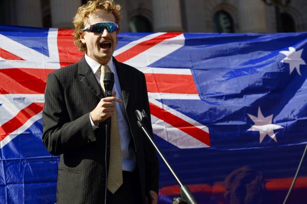 August 30, 2026, Melbourne, Victoria State, Australia: A far-right activist addresses the crowd during a far right March for Australia anti-immigration rally..Hundreds of supporters of the far-right group March for Australia marched through Melbourneâ€⠢s CBD as part of a demonstration focused on freedom of speech and political expression, while counter-protesters gathered separately to oppose the march and its political messages. March for Australia organisers called for the repeal of laws they say restrict political communication, an end to government censorship and constitutional protection for freedom of speech. Melbourne Australia - ZUMAs197 20260830_aaa_s197_025 Copyright: xYexMyoxKhantx