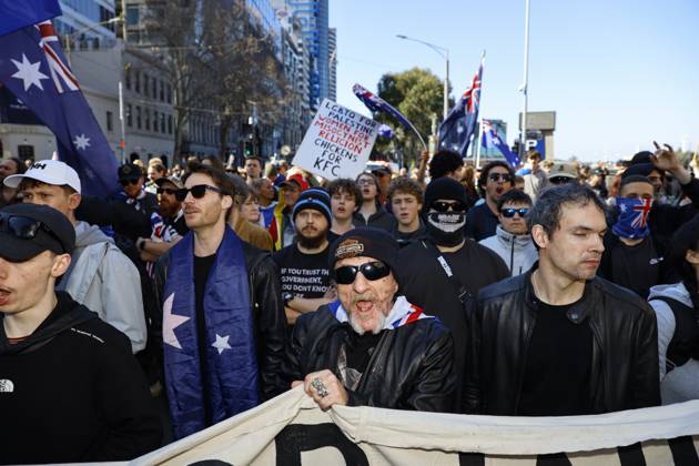 August 30, 2026, Melbourne, Victoria State, Australia: A far-right activist shouts slogans during a far right March for Australia anti-immigration rally..Hundreds of supporters of the far-right group March for Australia marched through Melbourneâ€⠢s CBD as part of a demonstration focused on freedom of speech and political expression, while counter-protesters gathered separately to oppose the march and its political messages. March for Australia organisers called for the repeal of laws they say restrict political communication, an end to government censorship and constitutional protection for freedom of speech. Melbourne Australia - ZUMAs197 20260830_aaa_s197_057 Copyright: xYexMyoxKhantx