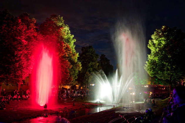 August 29, 2026, Bad Salzschlirf, Hessen, Germany: General view of the illuminated Kurpark during the annual Lichterfest (Festival of Lights) in Bad Salzschlirf. Spectators watch a colorful illuminated water fountain show with bright lights and water jets. Bad Salzschlirf Germany - ZUMAp243 20260829_zsp_p243_007 Copyright: xTomaszxPodlakx