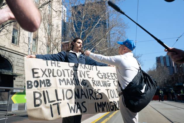 August 30, 2026, Melbourne, Victoria, Australia: MELBOURNE, AUSTRALIA, AUGUST 30, 2026: Supporters of a demonstration previously promoted as Ã¢â‚¬oeMarch for AustraliaÃ¢â‚¬Â and later described by organizers as a Ã¢â‚¬oeFree SpeechÃ¢â‚¬Â protest gather in Melbourne during an event led by internet personality Hugo Lennon, known online as Ã¢â‚¬oeAuspill.Ã¢â‚¬Â Clashes break out involving protesters, counter-protesters and police, prompting officers to deploy crowd-control spray and pepper-ball rounds. Melbourne Australia - ZUMAq101 20260830_zna_q101_072 Copyright: xGwendolynxDillonx
