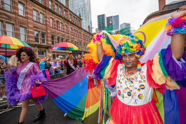 August 29, 2026, Manchester, United Kingdom: Pride umbrellas and flags seen during the pride parade. Revelers refused to let a heavy downpour dampen their spirits as the annual parade makes its way through the city centre. Despite the torrential rain, the LGBTQ+ community and supporters partied anyway, filling the streets with vibrant colour, music, and joy. The festival has been officially renamed Manchester Village Pride this year, marking a new community-led chapter after the voluntary liquidation and financial collapse of the former organizing company last autumn. Taking part in the celebrations, the newly elected Mayor of Greater Manchester, Bev Craig, actively engaged with parade participants and cheering crowds along the route throug  - ZUMAs197 20260829_aaa_s197_354 Copyright: xGaryxRobertsx