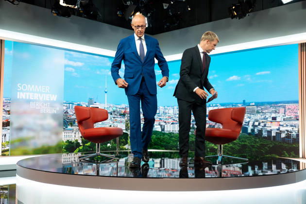 ARD-Sommerinterview, Bundeskanzler, Friedrich Merz Berlin, ARD-Sommerinterview, Bundeskanzler, Friedrich Merz, CDU, Moderator, Markus Preiß, ARD-Hauptstadtstudio Berlin Berlin GER
