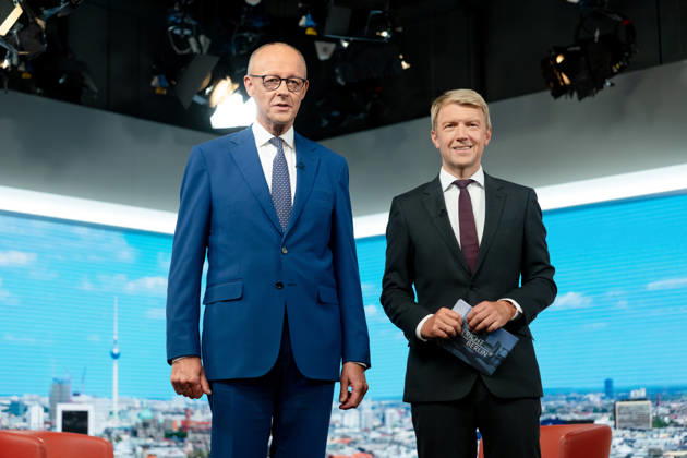 ARD-Sommerinterview, Bundeskanzler, Friedrich Merz Berlin, ARD-Sommerinterview, Bundeskanzler, Friedrich Merz, CDU, Moderator, Markus Preiß, ARD-Hauptstadtstudio Berlin Berlin GER