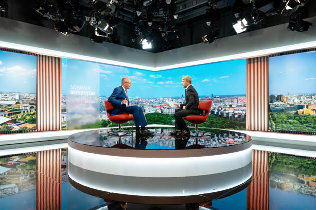 ARD-Sommerinterview, Bundeskanzler, Friedrich Merz Berlin, ARD-Sommerinterview, Bundeskanzler, Friedrich Merz, CDU, Moderator, Markus Preiß, ARD-Hauptstadtstudio Berlin Berlin GER