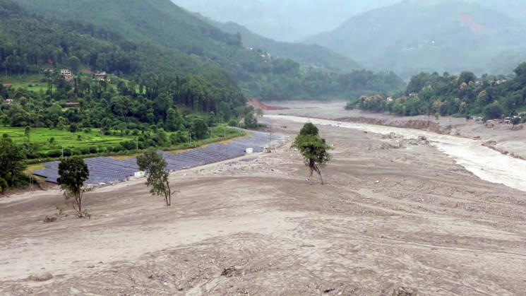 RECORD DATE NOT STATED Solar Plant on Trishuli River Bank in Nuwakot Damaged and Partially Buried Under Debris After Flash Floods Nuwakot Nepal , Aug 30 (ANI): A solar plant on the bank of the Trishuli River stands extensively damaged and partially buried under debris, with large sections of panels destroyed following the flash floods, in Nuwakot on Sunday. (ANI Video Grab) Nuwakot Nepal India Copyright: xANIx ANI_20260830206