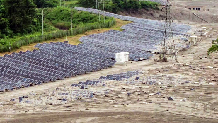 RECORD DATE NOT STATED Solar Plant on Trishuli River Bank in Nuwakot Damaged and Partially Buried Under Debris After Flash Floods Nuwakot Nepal , Aug 30 (ANI): A solar plant on the bank of the Trishuli River stands extensively damaged and partially buried under debris, with large sections of panels destroyed following the flash floods, in Nuwakot on Sunday. (ANI Video Grab) Nuwakot Nepal Copyright: xANIx ANI_20260830207