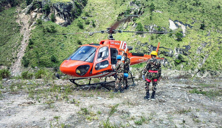 RECORD DATE NOT STATED Rescue teams commence rescue work in coordination with Nepali authorities Kathmandu Nepal , Aug 30 (ANI): Rescue team members board a chopper to commence rescue work in coordination with Nepali authorities following the massive flood in regions of Nepal, on Sunday. (Local Authorities ANI Photo) Kathmandu Nepal Copyright: xANIx ANI_20260830412