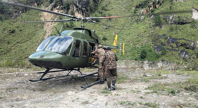 RECORD DATE NOT STATED Rescue teams commence rescue work in coordination with Nepali authorities Kathmandu Nepal , Aug 30 (ANI): Rescue team members board a chopper to commence rescue work in coordination with Nepali authorities following the massive flood in regions of Nepal, on Sunday. (Local Authorities ANI Photo) Kathmandu Nepal Copyright: xANIx ANI_20260830413