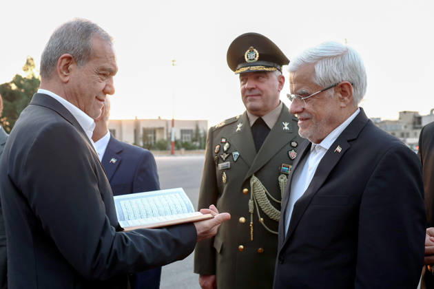 August 31, 2026, Tehran, Iran: Iranian President Masoud Pezeshkian departs Tehran, Iran, for Bishkek, Kyrgyzstan, on August 31, 2026, to attend the Shanghai Cooperation Organisation summit. Pezeshkian later arrived at Manas International Airport, where he was welcomed by Kyrgyz Cabinet Chairman Adylbek Kasymaliev. The SCO Council of Heads of State meeting is scheduled for September 1 in Bishkek, alongside an SCO Plus summit attended by leaders and representatives from member states and invited countries. Tehran Iran - ZUMAi98_ 20260831_zih_i98_003 Copyright: xIranianxPresidencyx