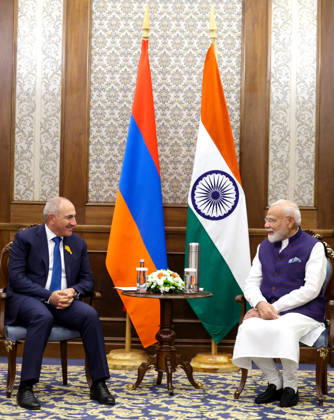 Indian Prime Minister Modi meets Armenian counterpart Nikol Pashinyan on sidelines of SCO Summit BISHKEK, KYRGYZSTAN - AUGUST 31: (----EDITORIAL USE ONLY MANDATORY CREDIT - PRESS INFORMATION BUREAU OF INDIA HANDOUT - NO MARKETING NO ADVERTISING CAMPAIGNS - DISTRIBUTED AS A SERVICE TO CLIENTS----) Indian Prime Minister Narendra Modi (L) holds a bilateral meeting with Armenian Prime Minister Nikol Pashinyan (R) on the sidelines of the Shanghai Cooperation Organization (SCO) Summit in Bishkek, Kyrgyzstan, on August 31, 2026. Press Information Bureau (PIB) of India Handout Anadolu Bishkek Kyrgyzstan. Editorial use only. Please get in touch for any other usage.  Copyright: x2026xAnadoluxPressxInformationxBureaux(PIB)xofxIndia Handoutx
