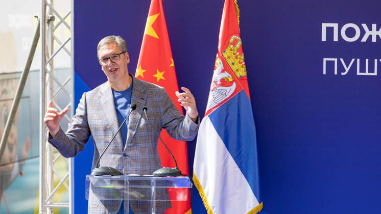 (260831) -- POZAREVAC, Aug. 31, 2026 -- Serbian President Aleksandar Vucic addresses the opening ceremony of the Chinese-built Danube Corridor expressway in Pozarevac, Serbia, on Aug. 30, 2026. The Chinese-built Danube Corridor expressway will boost Serbia s economic development, Serbian President Aleksandar Vucic said Sunday at the expressway s opening ceremony. The expressway officially opened to traffic on Monday. TO GO WITH Chinese-built expressway opens to boost Serbia s economic development: Serbian president (Photo by Xinhua) SERBIA-POZAREVAC-CHINESE-BUILT EXPRESSWAY-OPENING WangxWei 