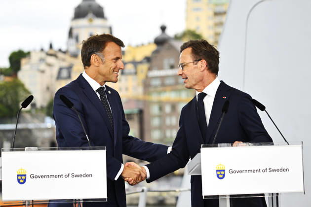 STOCKHOLM, SWEDEN 20260831 French President Emmanuel Macron and Prime Minister Ulf Kristersson during a press conference aboard the French frigate Amiral Ronarc in connection with the bilateral meeting focused on deepening defense policy cooperation STOCKHOLM, SWEDEN x10040x  Copyright: xAndersxWiklund TTx FRANKRIKES PRESIDENT I STOCKHOLM UVHVQJkT0zM