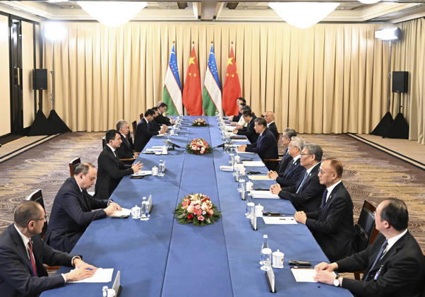 (260831) -- BISHKEK, Aug. 31, 2026 -- Chinese President Xi Jinping meets with Uzbek President Shavkat Mirziyoyev on the sidelines of the Shanghai Cooperation Organization Summit 2026 in Bishkek, Kyrgyzstan, Aug. 31, 2026. ) KYRGYZSTAN-BISHKEK-CHINA-XI JINPING-UZBEK PRESIDENT-MEETING YanxYan 