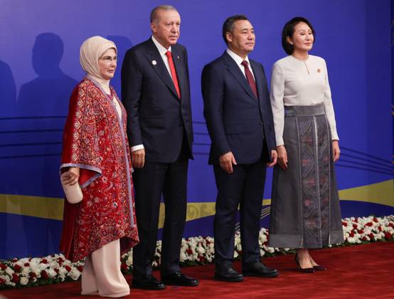 Kyrgyzstan Putin SCO Summit 9231911 31.08.2026 Turkish President Recep Tayyip Erdogan and his spouse Ermine are welcomed by Kyrgyz President Sadyr Japarov and his spouse Aigul Japarova during the opening ceremony of the 6th World Nomad Games in Bishkek, Kyrgyzstan. Vyacheslav Prokofiev Sputnik Bishkek Kyrgyzstan  Copyright: xVyacheslavxProkofievx