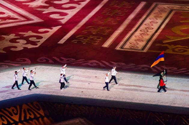 KYRGYZSTAN, BISHKEK - AUGUST 31, 2026: A team of athletes represents Armenia during a ceremony to open the 2026 World Nomad Games at Bishkek Arena Bishkek Kyrgyzstan  - ZUMAt113 20260831_zaa_t113_348 Copyright: xKirillxKukhmarx