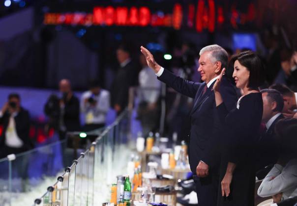 Kyrgyzstan Putin SCO Summit 9231952 31.08.2026 Uzbek President Shavkat Mirziyoyev and his spouse Ziroat attend the opening ceremony of the 6th World Nomad Games in Bishkek, Kyrgyzstan. Vyacheslav Prokofiev Sputnik Bishkek Kyrgyzstan  Copyright: xVyacheslavxProkofievx