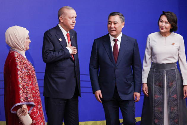 KYRGYZSTAN, BISHKEK - AUGUST 31, 2026: Emine Erdogan, her husband Recep Tayyip Ergodan, President of Turkey, Sadyr Japarov, President of Kyrgyzstan, and his wife Aigul (L-R) attend a ceremony to open the 2026 World Nomad Games at Bishkek Arena Bishkek Kyrgyzstan  - ZUMAt113 20260831_zaa_t113_351 Copyright: xVyacheslavxProkofyevx