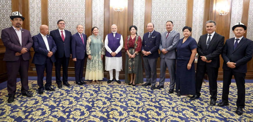 RECORD DATE NOT STATED PM Modi in Kyrgyzstan s Bishkek Bishkek Kyrgyzstan , Aug 31 (ANI): Prime Minister Narendra Modi in a group photo with dignitaries from various fields, in Bishkek on Monday. (@narendramodi X ANI Photo) Bishkek Kyrgyzstan Copyright: xANIx ANI_20260831050