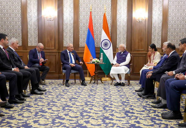 RECORD DATE NOT STATED PM Modi meets Armenian PM Nikol Pashinyan on the sidelines of the SCO Summit Bishkek Kyrgyzstan , Aug 31 (ANI): Prime Minister Narendra Modi holds a bilateral meeting with the Prime Minister of the Republic of Armenia, Nikol Pashinyan on the sidelines of the SCO Summit, in Bishkek on Monday. (Narendra Modi Photo Gallery ANI Photo) Bishkek Kyrgyzstan Copyright: xANIx ANI_20260831136