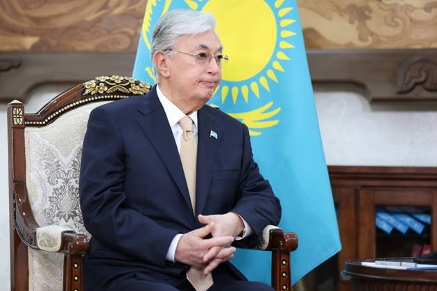 KYRGYZSTAN, BISHKEK - AUGUST 31, 2026: Kassym-Jomart Tokayev, President of Kazakhstan, attendns a meeting with his counterpart Vladimir Putin of Russia on the sidelines of the 2026 SCO Summit. Peter Kovalev TASS  96913518