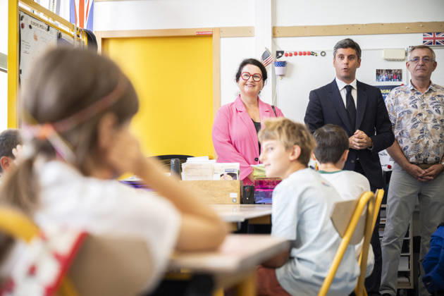 Gabriel Attal Visits a Primary School for The Start of School - Paris General Secretary of French centrist party Renaissance and upcoming presidential election candidate Gabriel Attal visits Jean de La Fontaine Elementary School at the start of the school year in Issy-les-Moulineaux, near Paris, France on September 1, 2026. Photo by Eliot Blondet ABACAPRESS.COM Paris France France  Copyright: xBlondetxEliot ABACAx