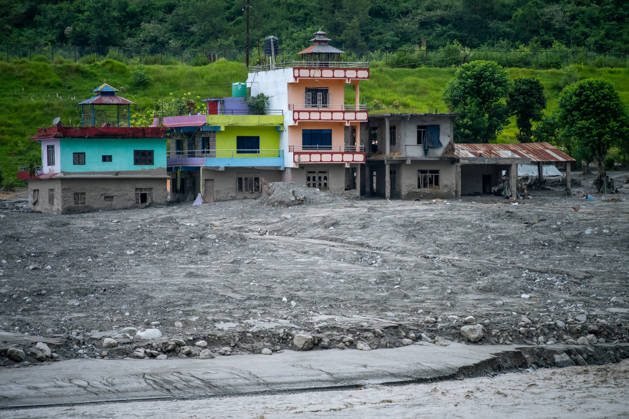 Flash floods leave trail of destruction in Nepal s Nuwakot District NUWAKOT, NEPAL - SEPTEMBER 1: A view of widespread destruction along the Trishuli River corridor following catastrophic flash floods that struck Nepal on August 26 is seen in Nuwakot District, Nepal, on September 1, 2026. Major sections of the Pasang Lhamu Highway were washed away, severely disrupting the main road connection between Nuwakot and Rasuwa and leaving several communities isolated. Homes, roads, businesses and critical infrastructure were damaged, buried under debris or swept away, while the Trishuli and Devighat hydropower projects and the Nuwakot Solar Power Plant were also severely affected. Rescue, recovery and road-clearance operations continue as authoriti Copyright: x2026xAnadoluxSameerxShresthax