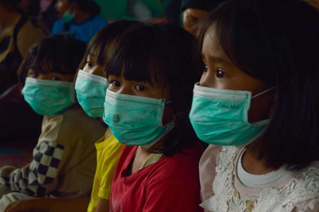 RECORD DATE NOT STATED Residents Evacuate as Mount Sinabung Activity Intensifies - Indonesia Children are seen inside a temporary shelter at a communal hall in Sukatepu Village, Karo Regency, North Sumatra, Indonesia, on September 1, 2026, following renewed volcanic activity from Mount Sinabung. Displaced along with their families, these young evacuees receive basic supplies, face masks, and healthcare support as local authorities manage emergency relief efforts. Having experienced recurring eruptive phases, the communities remain vigilant while disaster management agencies update the dynamic hazard perimeters and evacuation routes across the region. The shelter operation was visited by North Sumatra Governor Bobby Nasution, who inspected the distribution of reli  Copyright: xAdityaxSutanta ABACAx