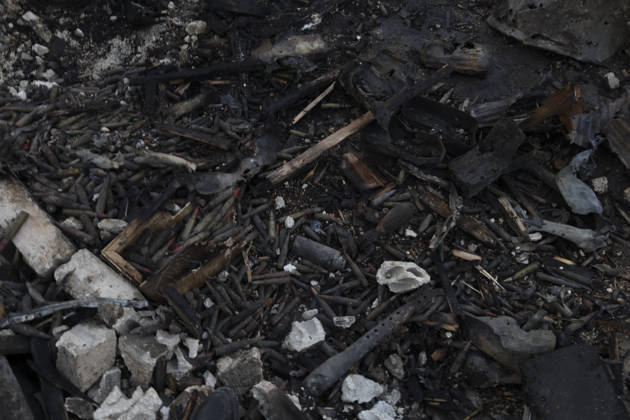 Binnish Syria Ammunition Explosion Damaged munitions and fragments lie among rubble at the site of an explosion in Binnish, Idlib Governorate, Syria, on September 1, 2026. Five people were killed and several others injured when a vehicle loaded with ammunition exploded in Binnish, according to Syrian authorities, while the cause remained unclear and emergency crews worked to secure scattered munitions and prevent further explosions. Binnish Idlib Syria Copyright: xOmarxAlbawx
