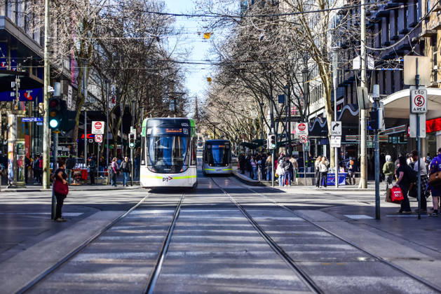 August 29, 2026, Melbourne, Victoria, Australia: Melbourne trams are seen on Bourke street mall in the centre of Melbourne CBD. Melbourne Australia - ZUMAs197 20260829_aab_s197_042 Copyright: xAlexanderxBogatyrevx