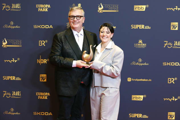 Hape Kerkeling und Tahnee Schaffarczyk bei der 32. Verleihung der Goldenen Henne 2026 in der Leipziger Messe. Leipzig, 04.09.2026