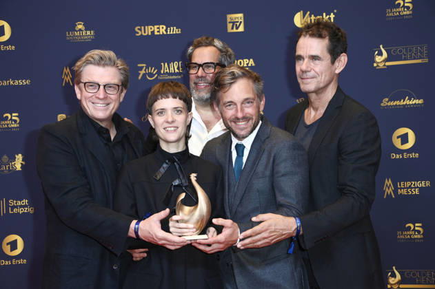 Hendrik Handloegten, Liv Lisa Fries, Achim von Borries, Volker Bruch und Tom Tykwer bei der 32. Verleihung der Goldenen Henne 2026 in der Leipziger Messe. Leipzig, 04.09.2026