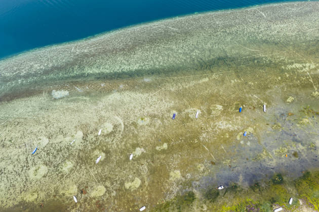 Der Bodensee im Schweizer Mannenbach-Salenstein im Kanton Thurgau. Der See hat nach einem niederschlagsarmen Sommer einen niedrigen Wasserspiegel. 27.08.2026, Mannenbach-Salenstein, Kanton Thurgau, Schweiz
