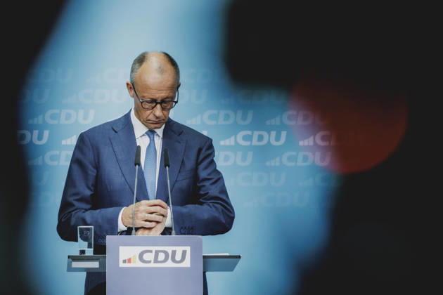 Friedrich Merz (CDU), Bundeskanzler, aufgenommen im Rahmen einer Pressekonferenz als Reaktion auf die Landtagswahl in Sachsen-Anhalt in Berlin, 07.09.2026. Mit rund 44% hat die AfD (Alternative fuer Deutschland) die Landtagswahl deutlich vor der CDU mit rund 17,5% gewonnen. Berlin Deutschland Copyright: xFlorianxGaertnerx