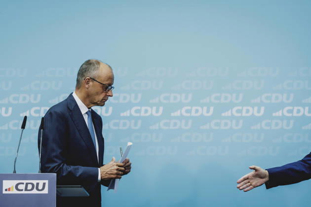 (L-R) Friedrich Merz (CDU), Bundeskanzler, und Sven Schulze, Ministerpraesident von Sachsen-Anhalt, aufgenommen im Rahmen einer Pressekonferenz als Reaktion auf die Landtagswahl in Sachsen-Anhalt in Berlin, 07.09.2026. Mit rund 44% hat die AfD (Alternative fuer Deutschland) die Landtagswahl deutlich vor der CDU mit rund 17,5% gewonnen. Berlin Deutschland Copyright: xFlorianxGaertnerx