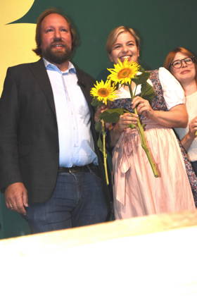 Anton Hofreiter,MDB vorsitzender des Europaausschusses Katharina Schulze, Fraktionsvorsitzende der bayerischen GRÜNEN im Landtag Abendsberg 07.09.2026 Politischer Frühschoppen am Gillamoos im Weinzelt Bündnis 90 Die Grünen Foto Abendsberg