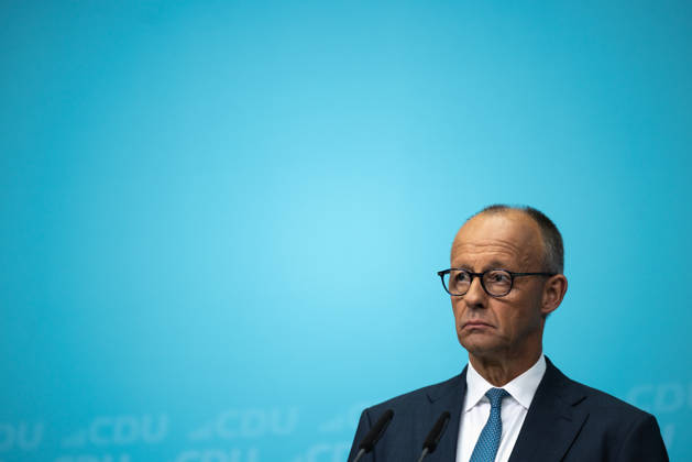 Bundeskanzler Merz und Ministerpräsident Sachsen Anhalts, Sven Schulze (CDU) stellen sich der Presse vor in der Konrad Adenauer Haus in Berlin. Deutschland, Berlin am 7. September 2026: Der Bundeskanzler Friedrich Merz vor der Presse in der CDU-Zentrale einen Tag nach der historischen Niederlage des Ministerpräsidenten Sven Schulze in Sachsen-Anhalt.