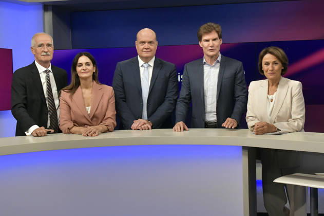 Sergej Lochthofen, Iris Sayram, Robin Alexander, Carsten Maschmeyer und Sandra Maischberger in der ARD-Talkshow maischberger im Studio Berlin Adlershof. Berlin, 08.09.2026