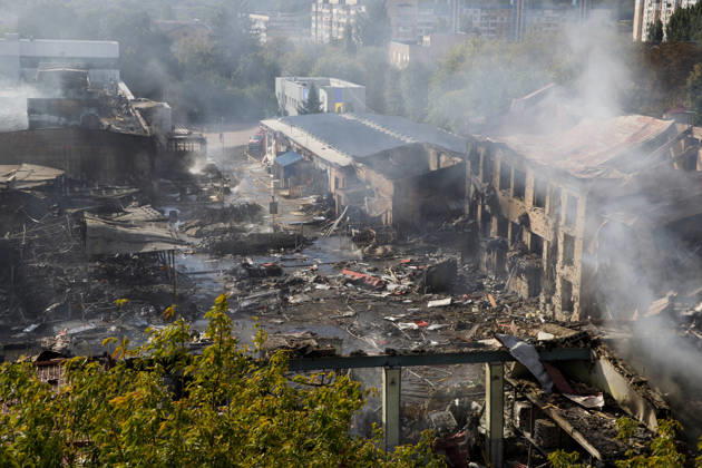 RECORD DATE NOT STATED Aftermath of a Russian attack in Holosiivskyi district, Kyiv, Ukraine, on September 8, 2026. Overall, the overnight combined Russian attack involving ballistic weapons and drones caused destruction to residential areas and civilian facilities in five districts of the city. According to preliminary information, two people were killed and 16 others were injured (Photo by Marianna Kotyk Ukrinform) Russian attack damages Holosiivskyi district of Kyiv  Copyright: xMariannaxKotykx